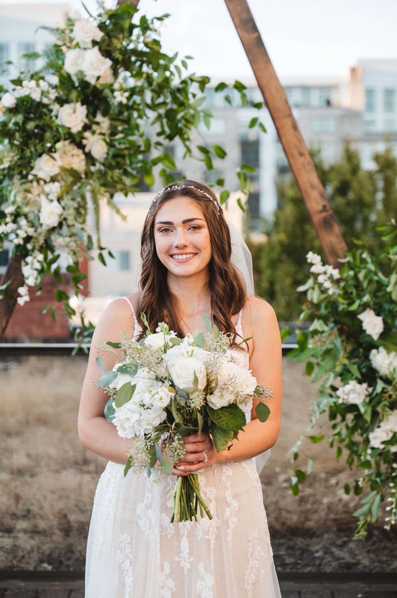 Bride with soft flowing hair and natural beauty - Makeup done by Blushing Flower Events